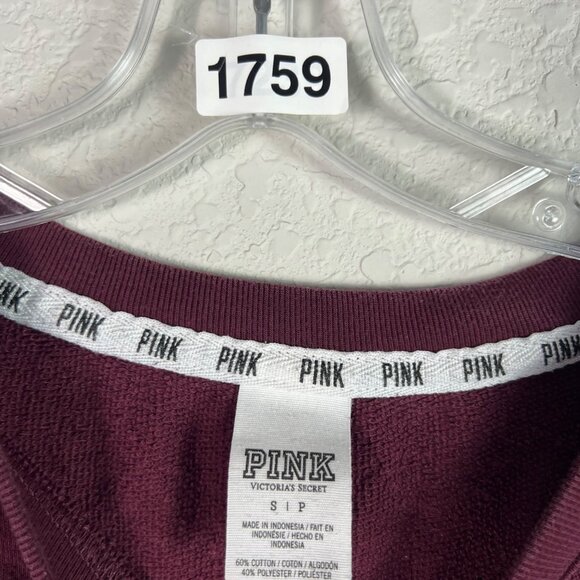 🟣🟣 Victoria's Secret Size Small Maroon Crew Neck Love Pink Sweatshirt Sweater - Picture 3 of 6